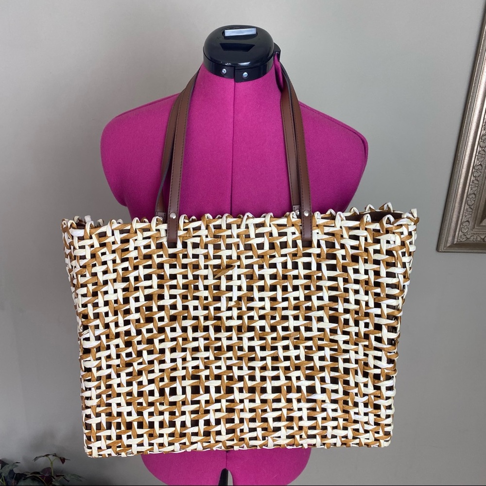 Brown/Cream Woven Straw Tote